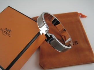 Hermes Gray Enamel Clic H Bracelet Narrow Width (12mm) In Silver